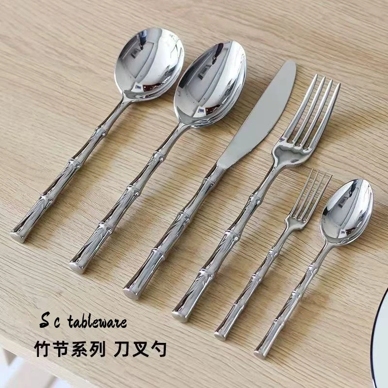 【外贸高奢】竹节18/10不锈钢西餐刀叉勺复古实心棒料锻打工艺推荐