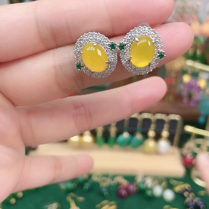 玛瑙/玉髓合金耳饰