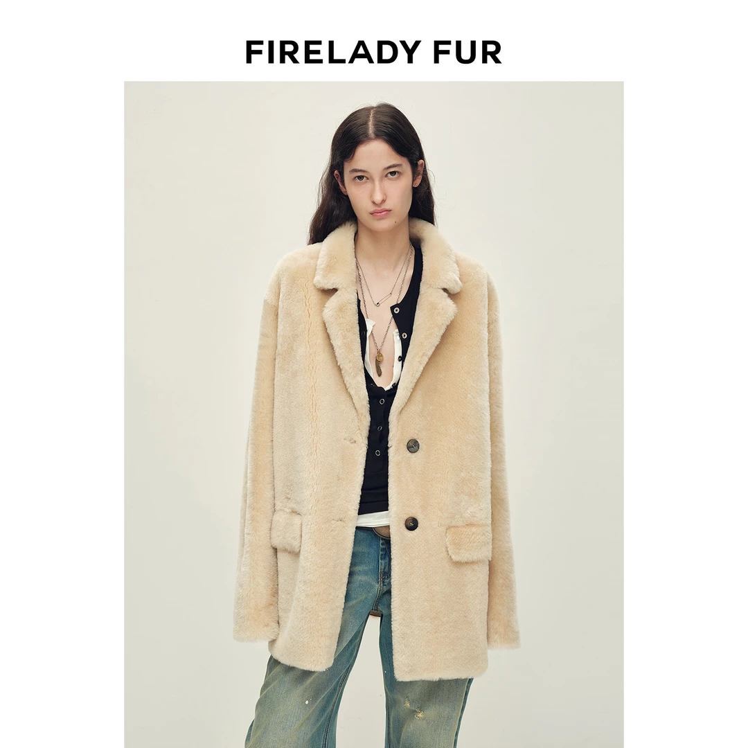 付智恩 老友记 南非进口洛曼美利奴皮草外套冬