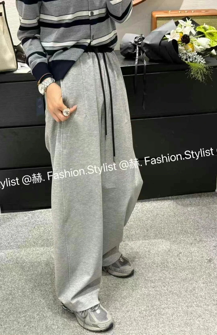 灰色高腰宽松弯刀卫裤女慵懒风运动卫裤休闲显瘦阔腿裤香蕉裤3080