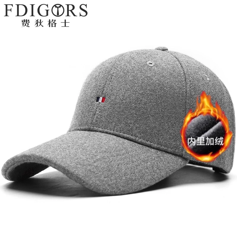 FDIGORS毛呢帽子男款鸭舌帽大头围冬季加绒高端品牌硬顶棒球帽