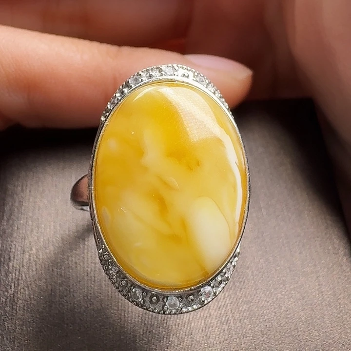 蜜蜡银S925镶嵌戒指戒指