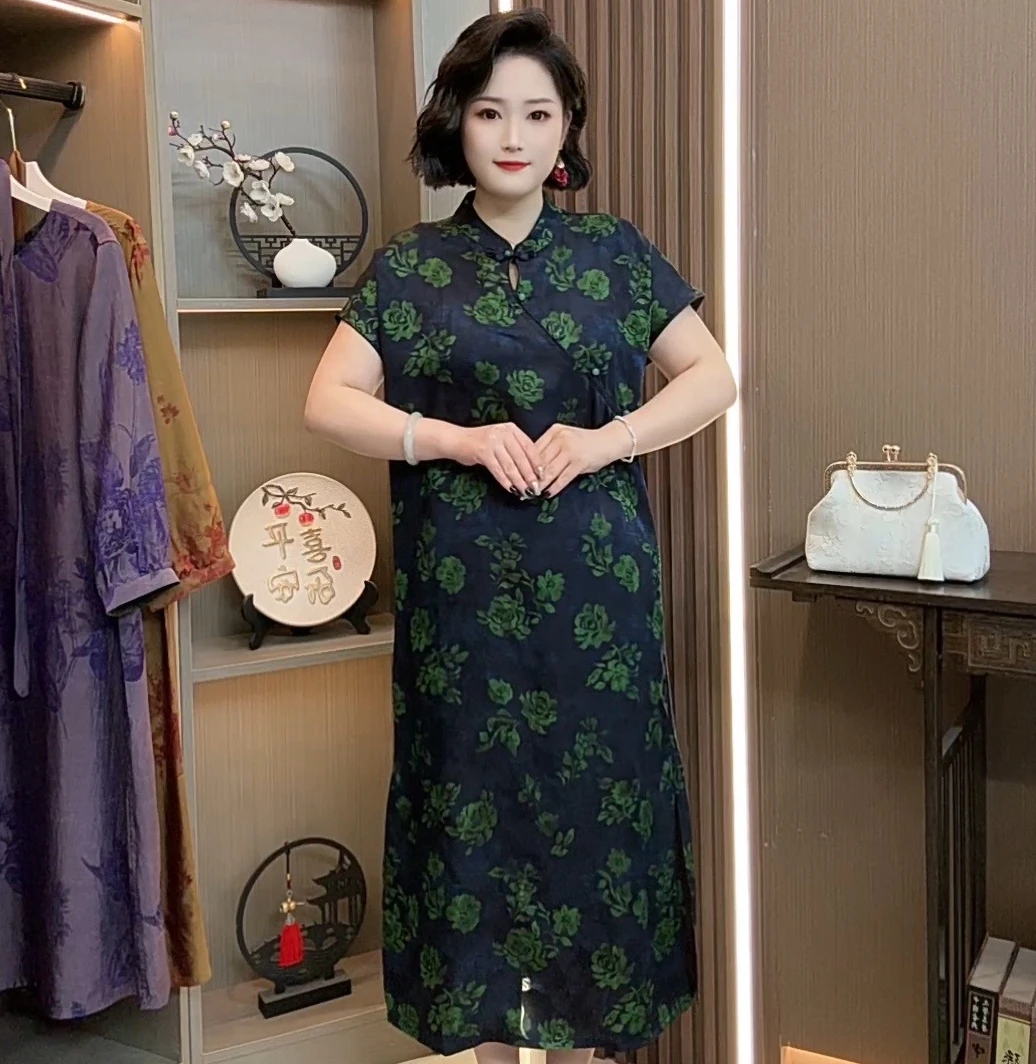 【月夜】2025新款夏季高端时尚重磅素雅新中式风格遮肉显瘦连衣裙