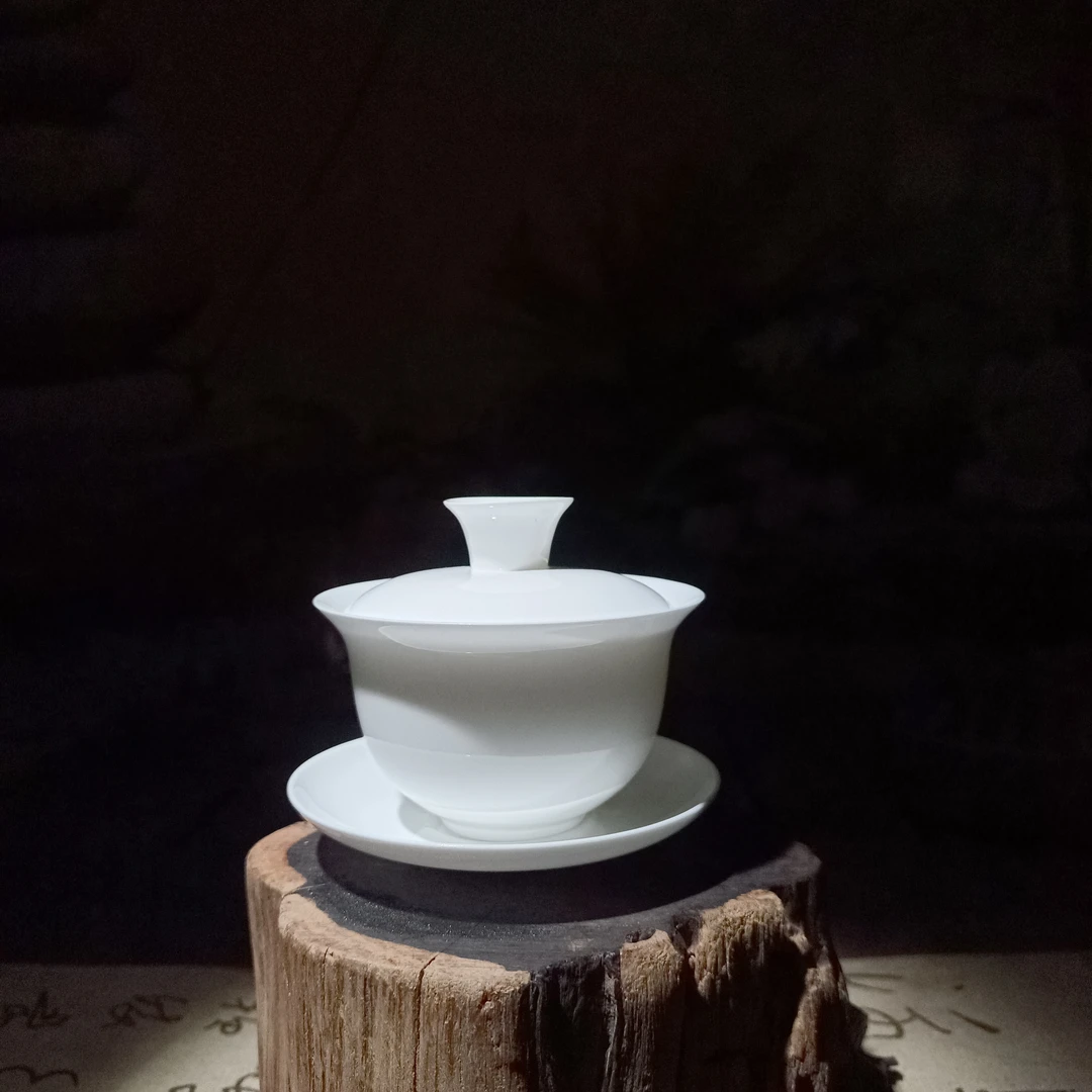 潮州超薄胎高骨瓷盖碗三才潮汕工夫元宝型小盖碗2.8寸