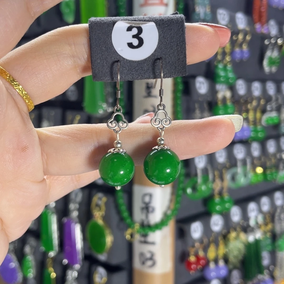 银S925镶嵌翡翠耳饰3