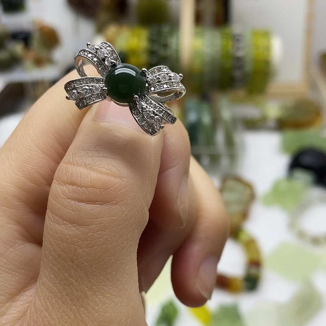 蛇纹石玉合金戒指