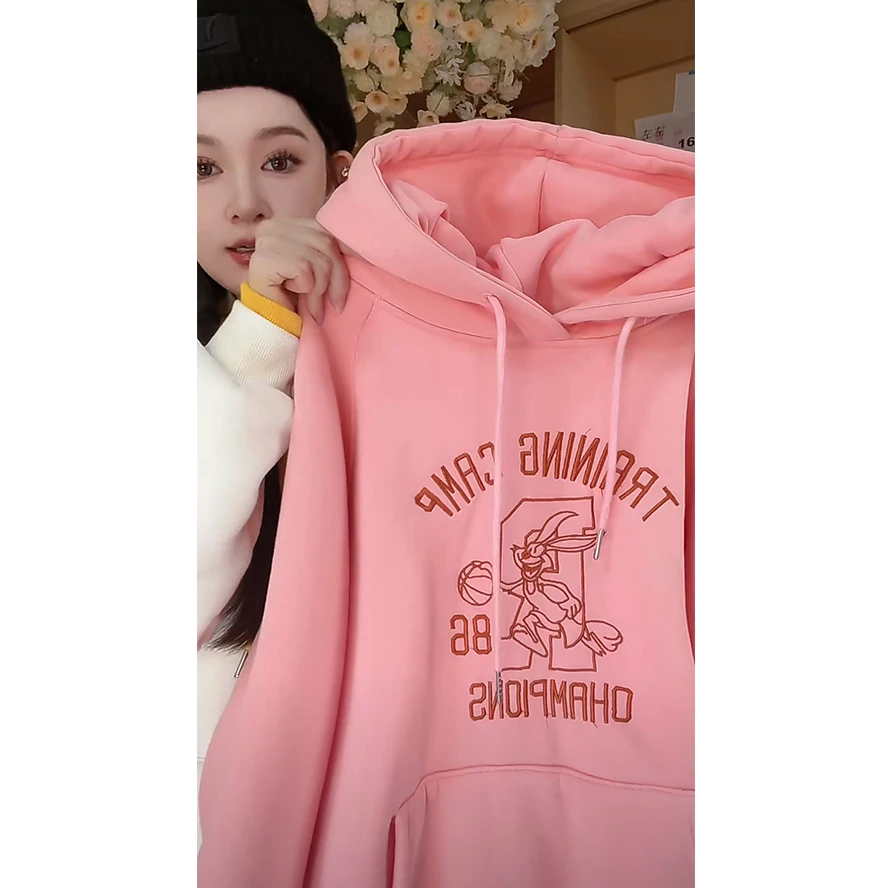 【8678-月落星辰】2025新款加厚北极绒刺绣百搭连帽宽松休闲卫衣BJR