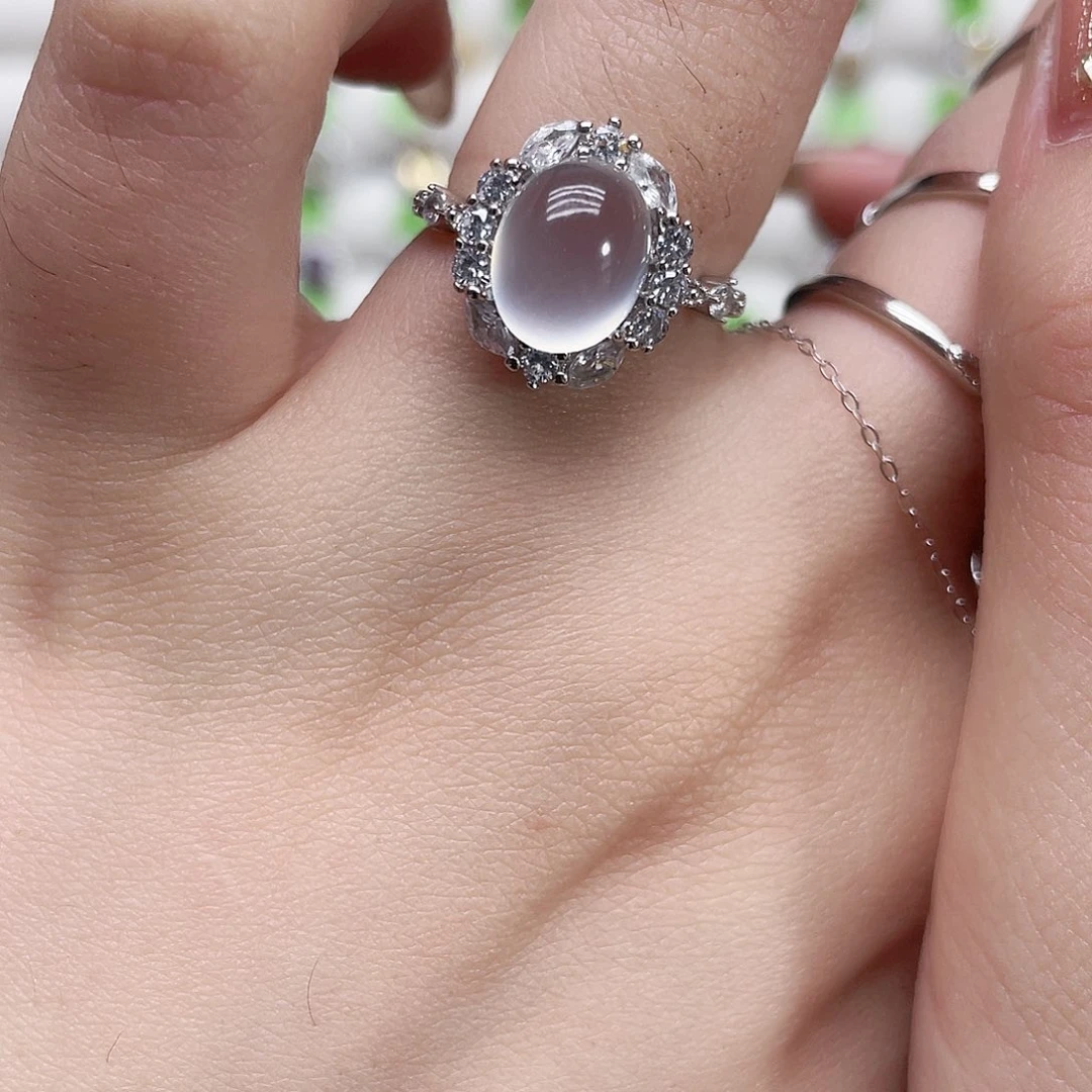 依***一岫玉银S925镶嵌戒指