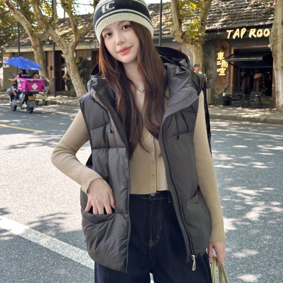 宽松型连帽短款休闲风无袖外穿网红休闲保暖