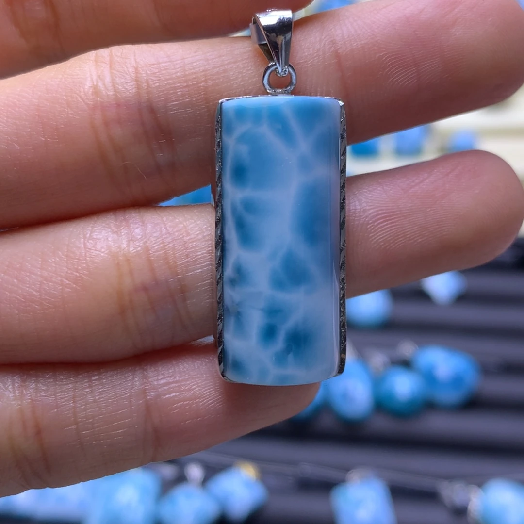 针钠钙石（海纹石）银S925镶嵌吊坠(不含链)无事牌吊坠色差略异