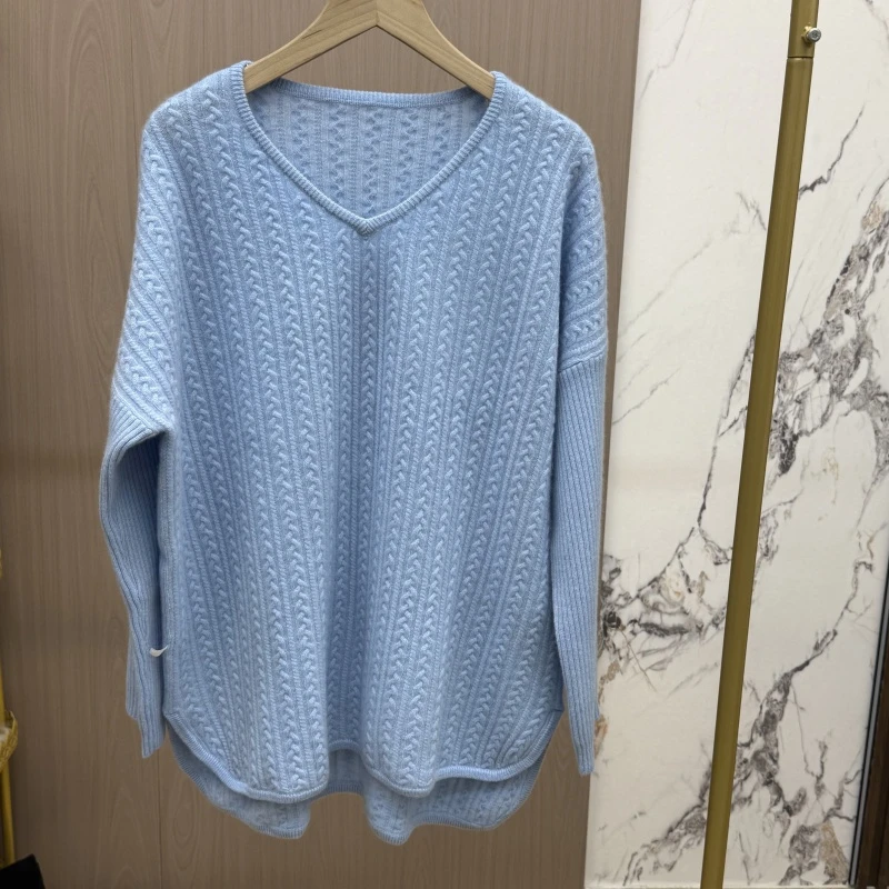 宽松重工绞花侧开叉女士山羊绒毛衣秋冬休闲内搭MC208