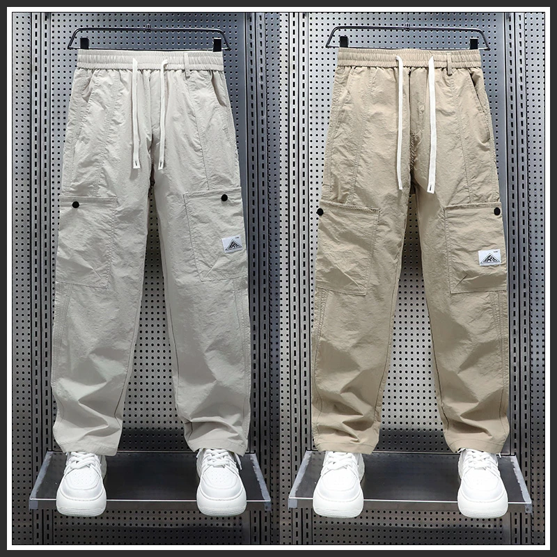 奥派鲨夏季冰丝薄款工装束脚裤男士新款透气宽松潮流美式休闲长裤