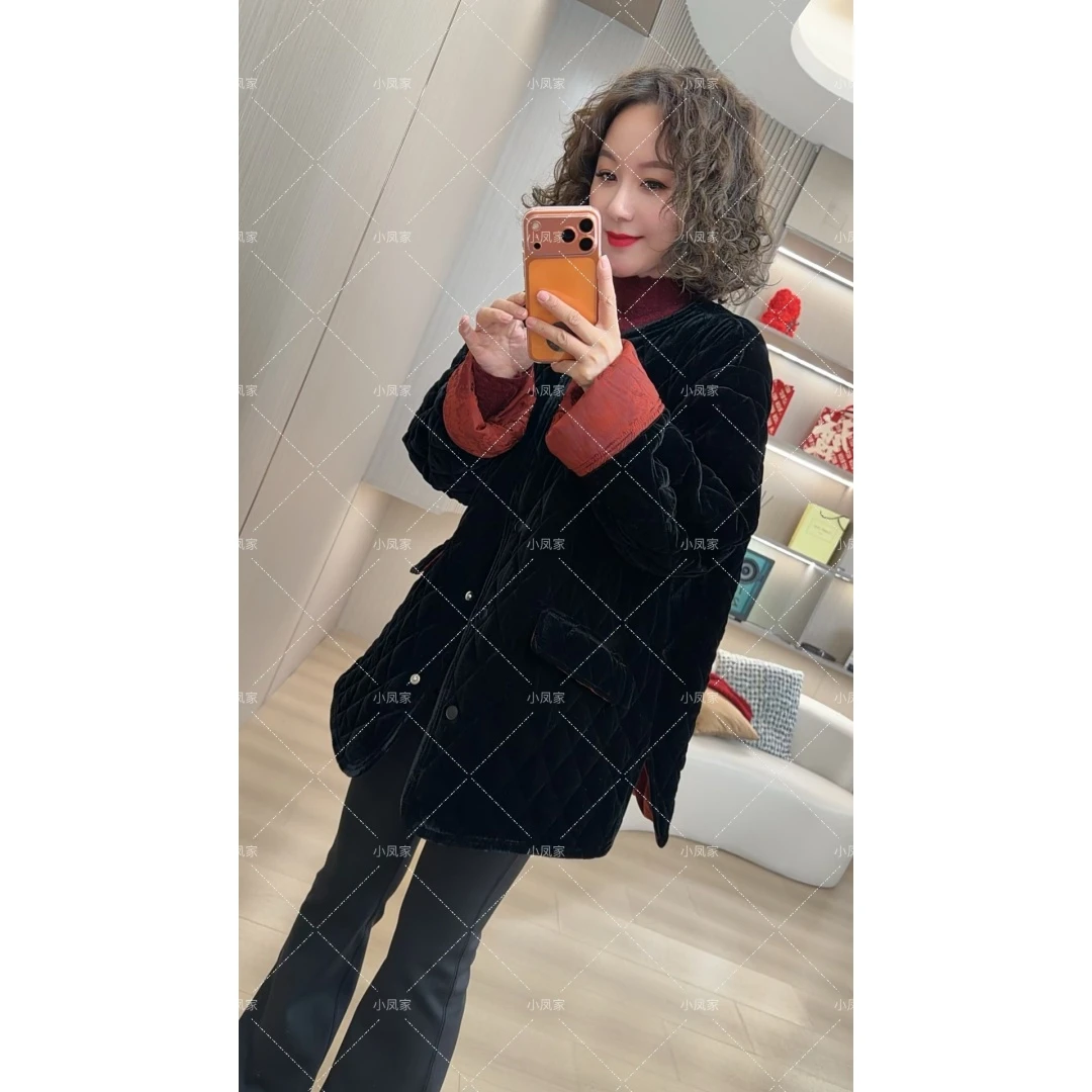 【小凤定制】气质洋气菱形格丝绒棉衣