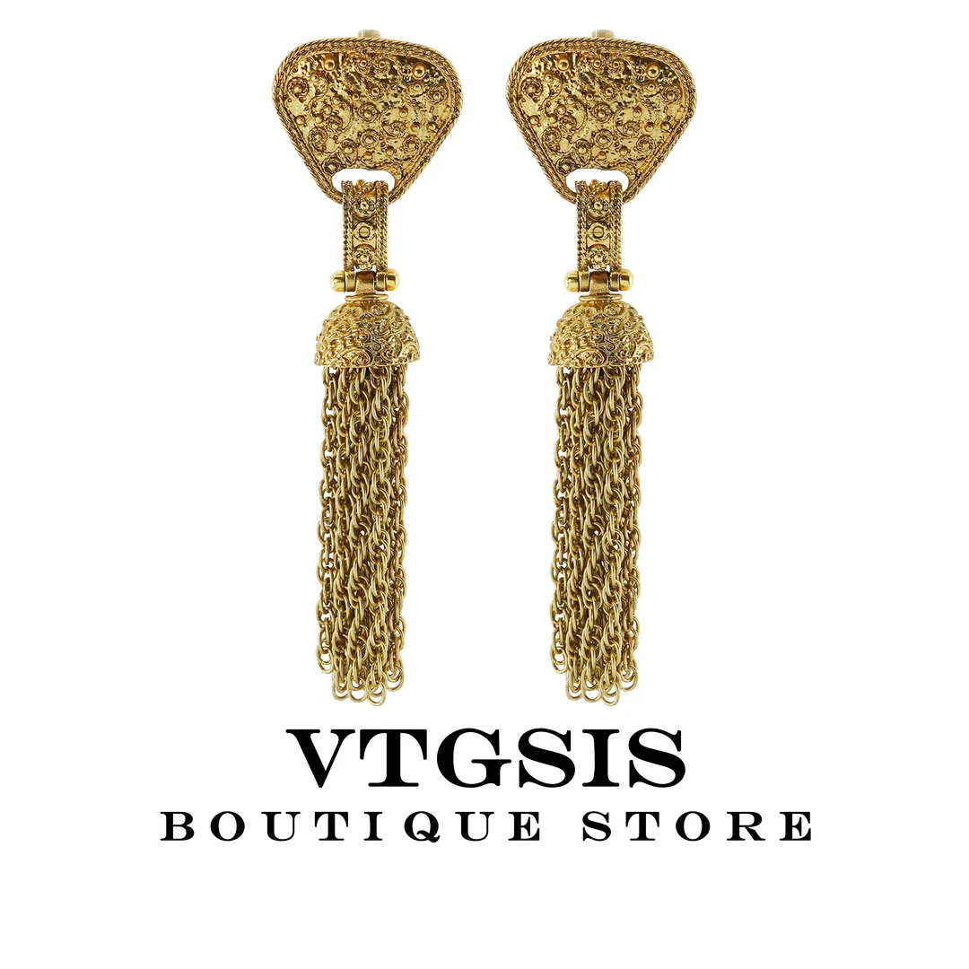 VTGSIS 合金耳饰 21467金色葡萄藤流苏耳夹复古编织长款欧美耳饰