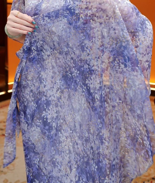 Yy-夏季新款洒银浅紫色收腰连衣裙