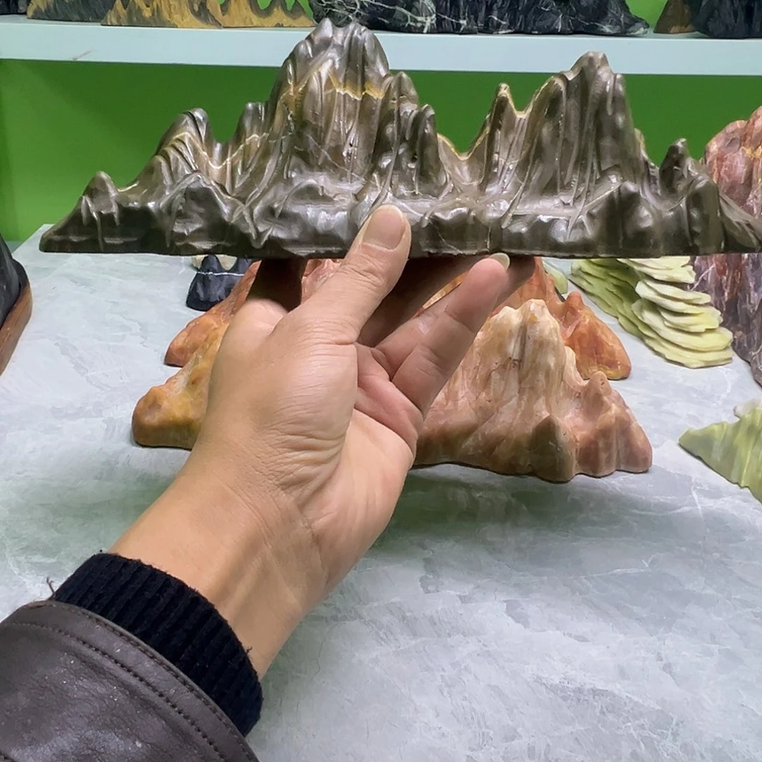 无***寻石材灵璧石山型摆件