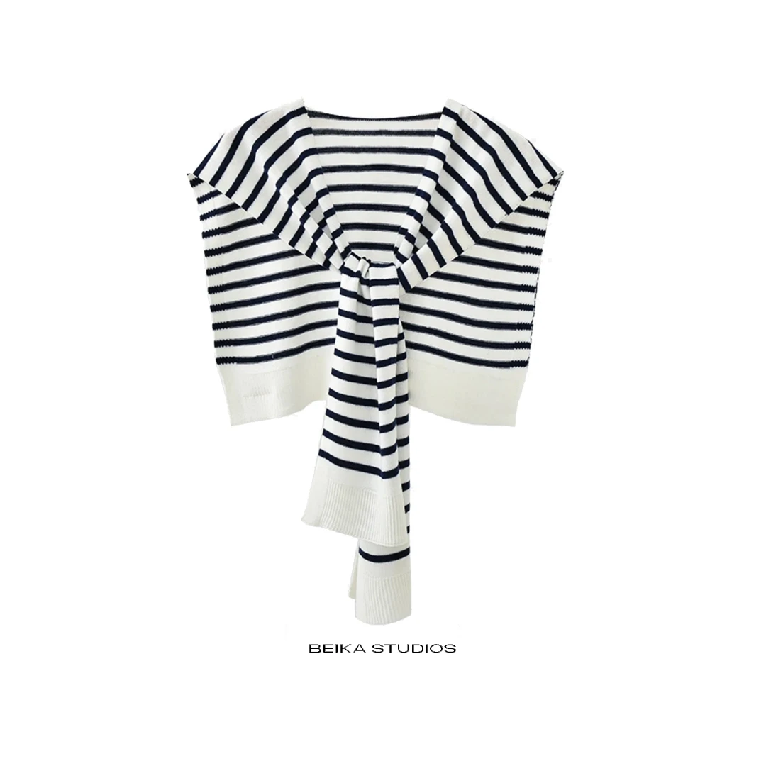【披肩】夏季搭肩薄款条纹小披肩外搭卫衣T恤条纹假领子配裙子女士