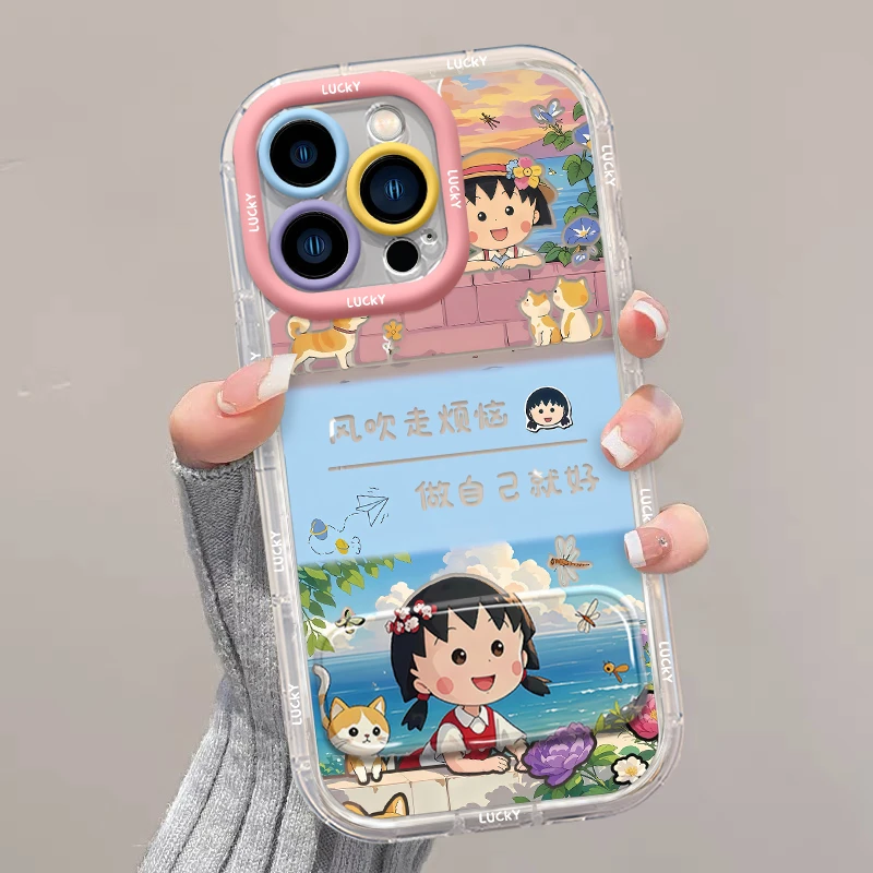 适用于苹果16/oppo华为vivo卡通海边女孩镜面手机壳流行可爱新款