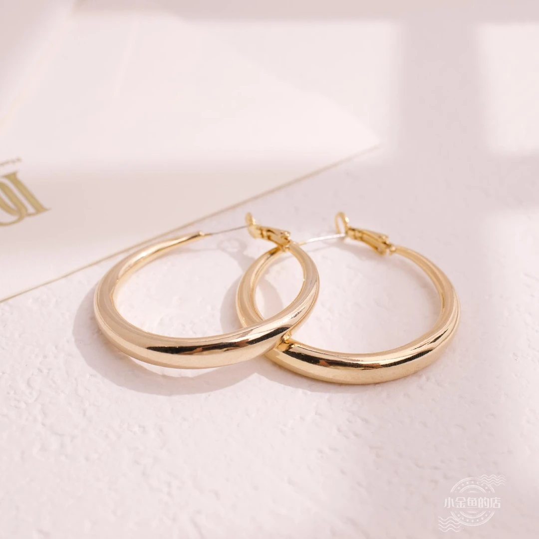 合金耳饰 【素圈】原创重工小众经典简约明星同款圈圈耳环耳钉耳饰