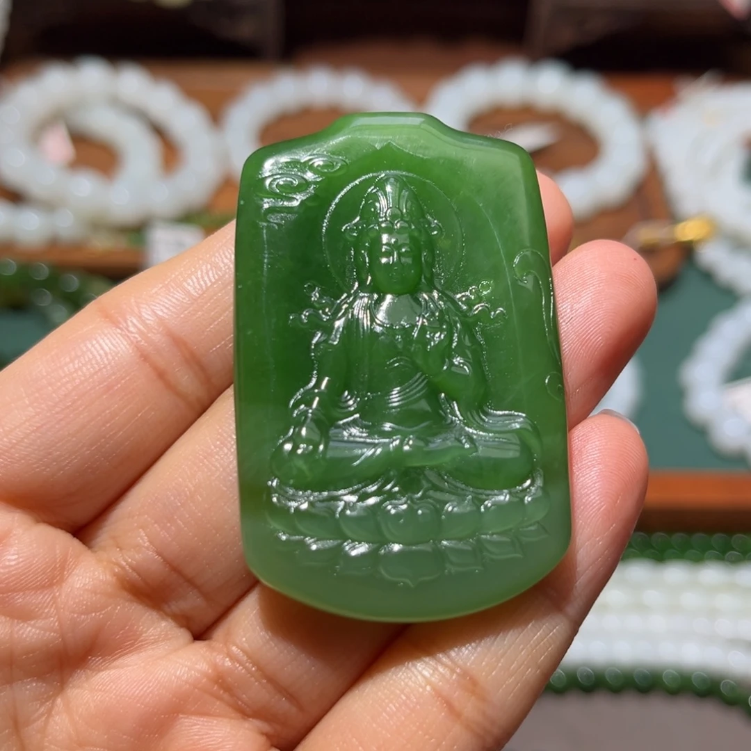 和田玉未镶嵌手链35碧玉观音牌子