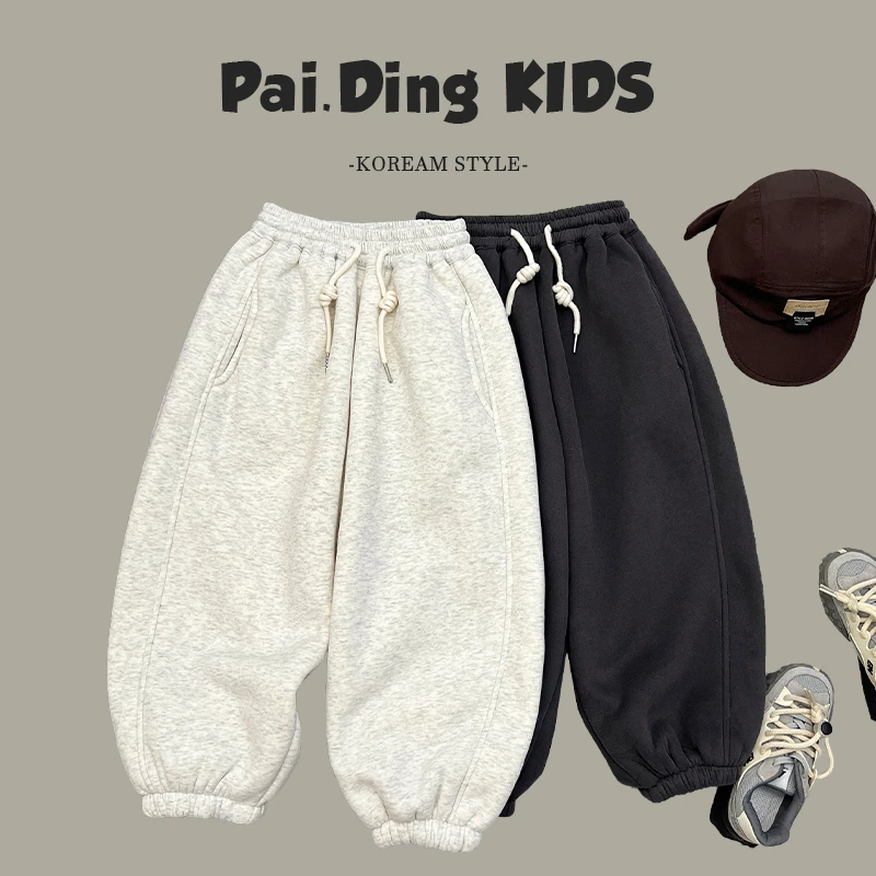 冬装儿童韩版时尚纯色休闲宽松日常加绒两色束脚卫裤SJ4640-QQQQ