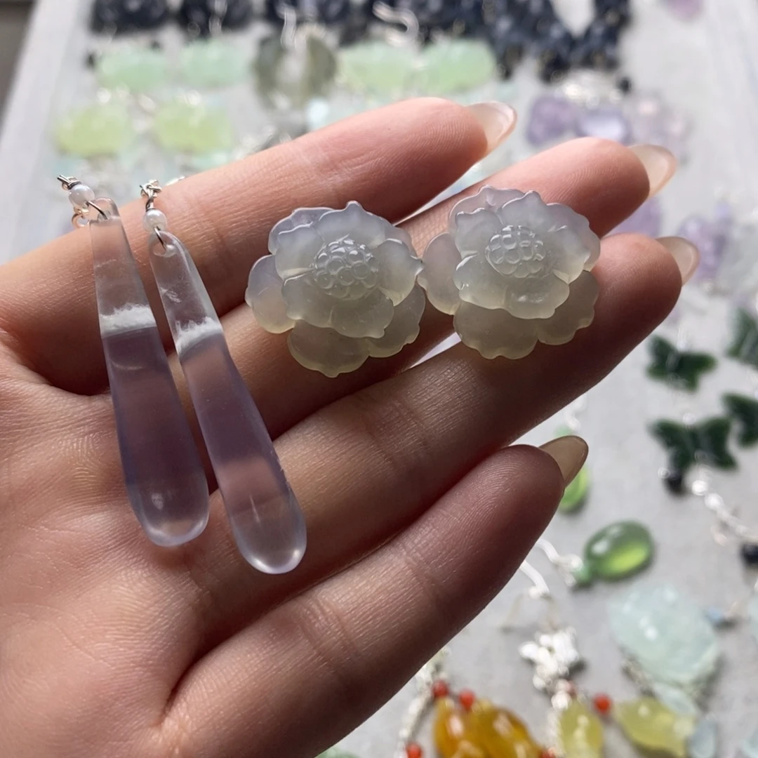 星***～未镶嵌蛇纹石玉耳饰/颈饰