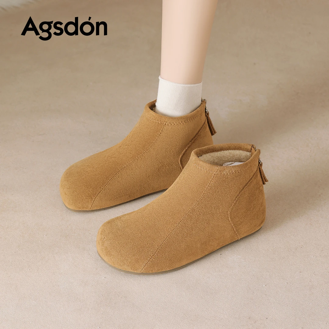 Y奥古狮登厚底雪地靴女2025新款秋冬季复古绒面暖系加绒百搭短靴Y