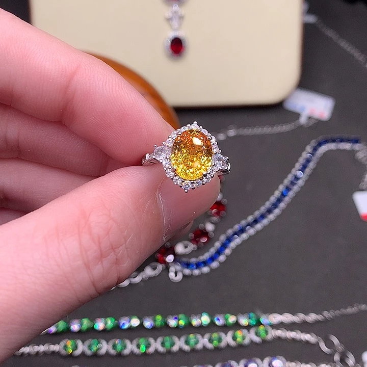 黄色碧玺戒指银S925镶嵌