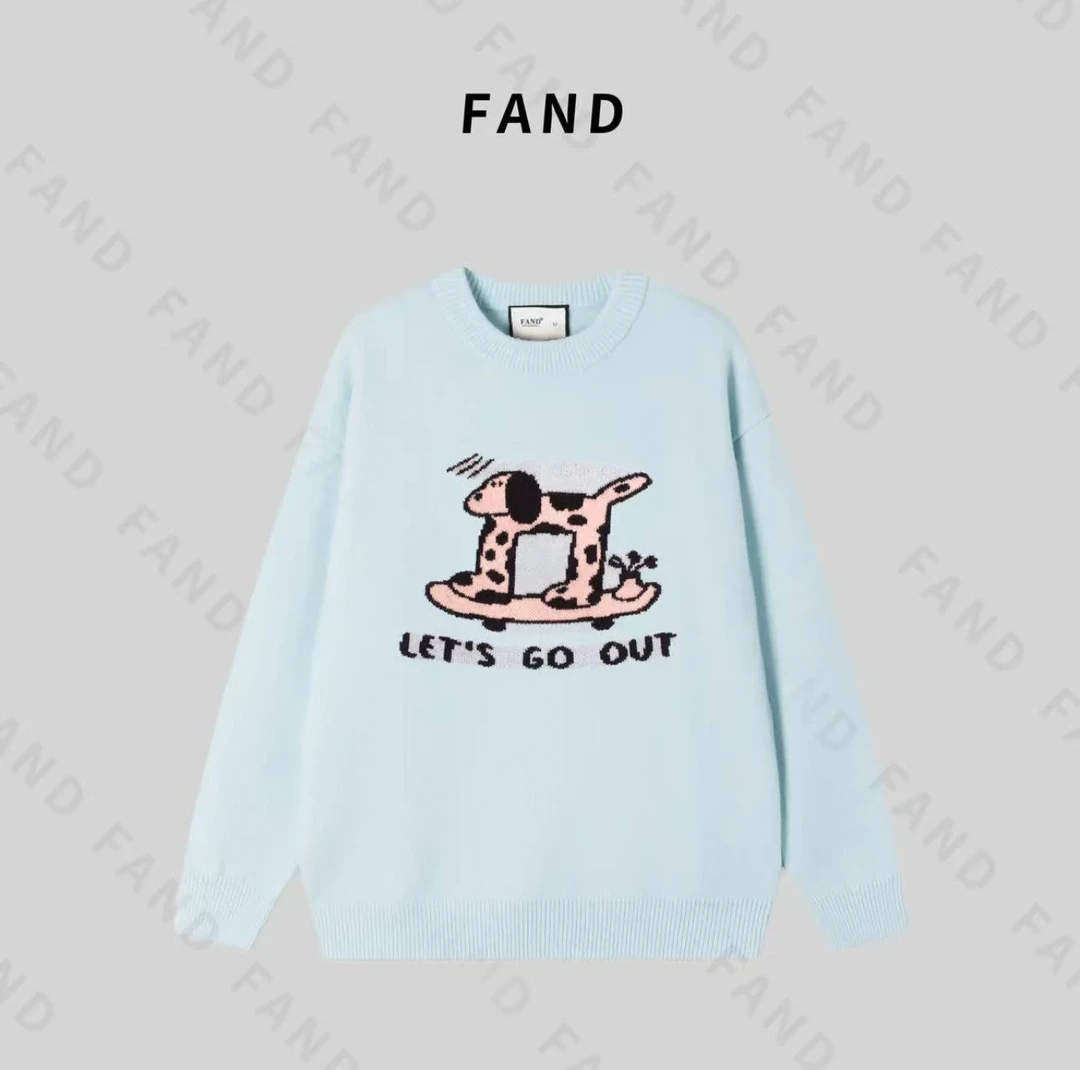FAND妍妍【滑板狗狗】针织秋冬宽松慵懒风百搭加厚圆领毛衣