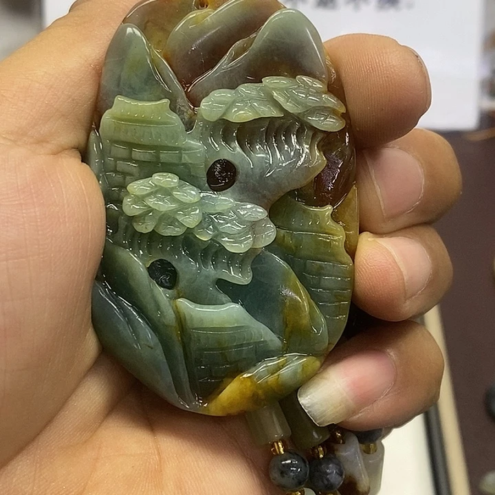 蛇纹石玉合金颈饰