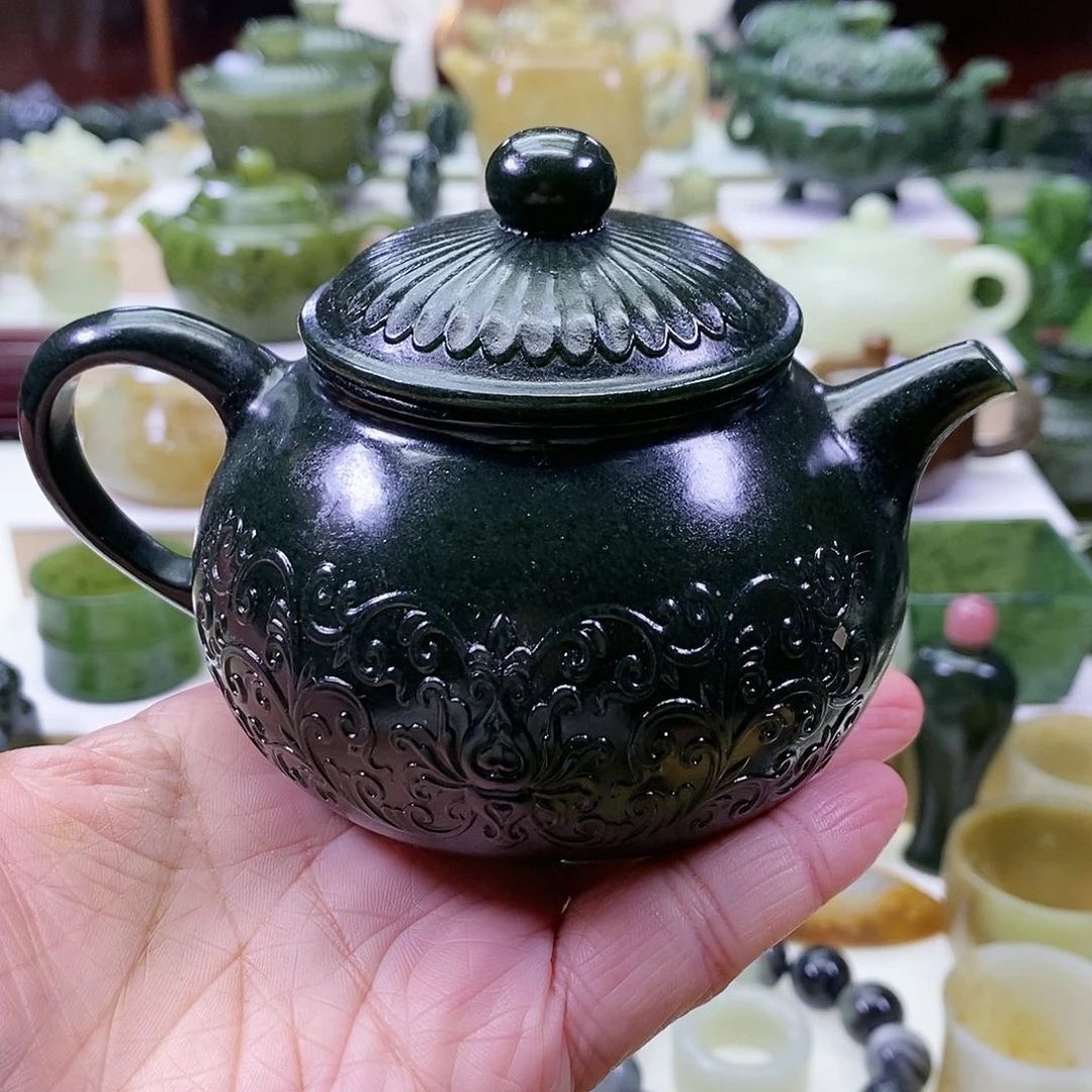 和田玉茶壶未镶嵌椰****豆