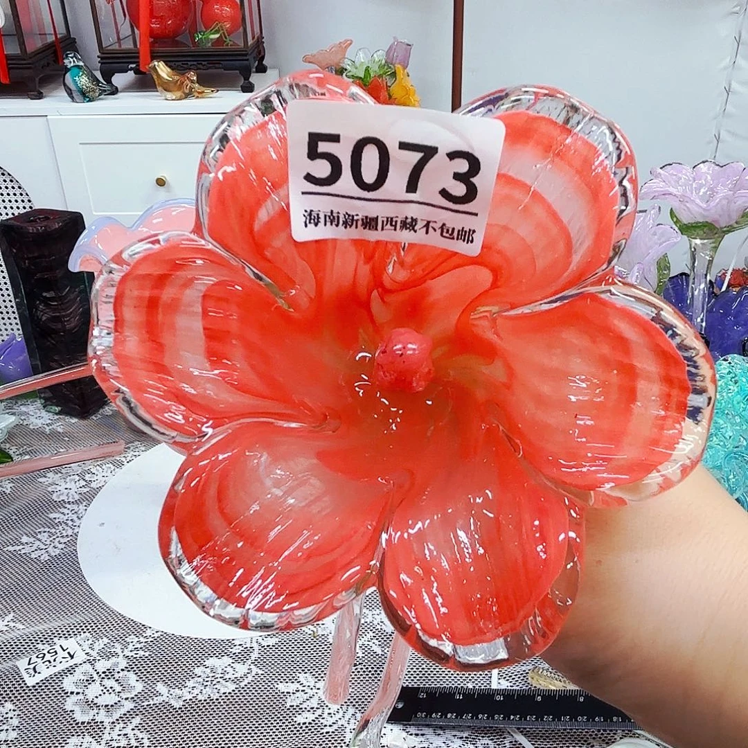 5073百合透红琉璃花瓶花器艺术品