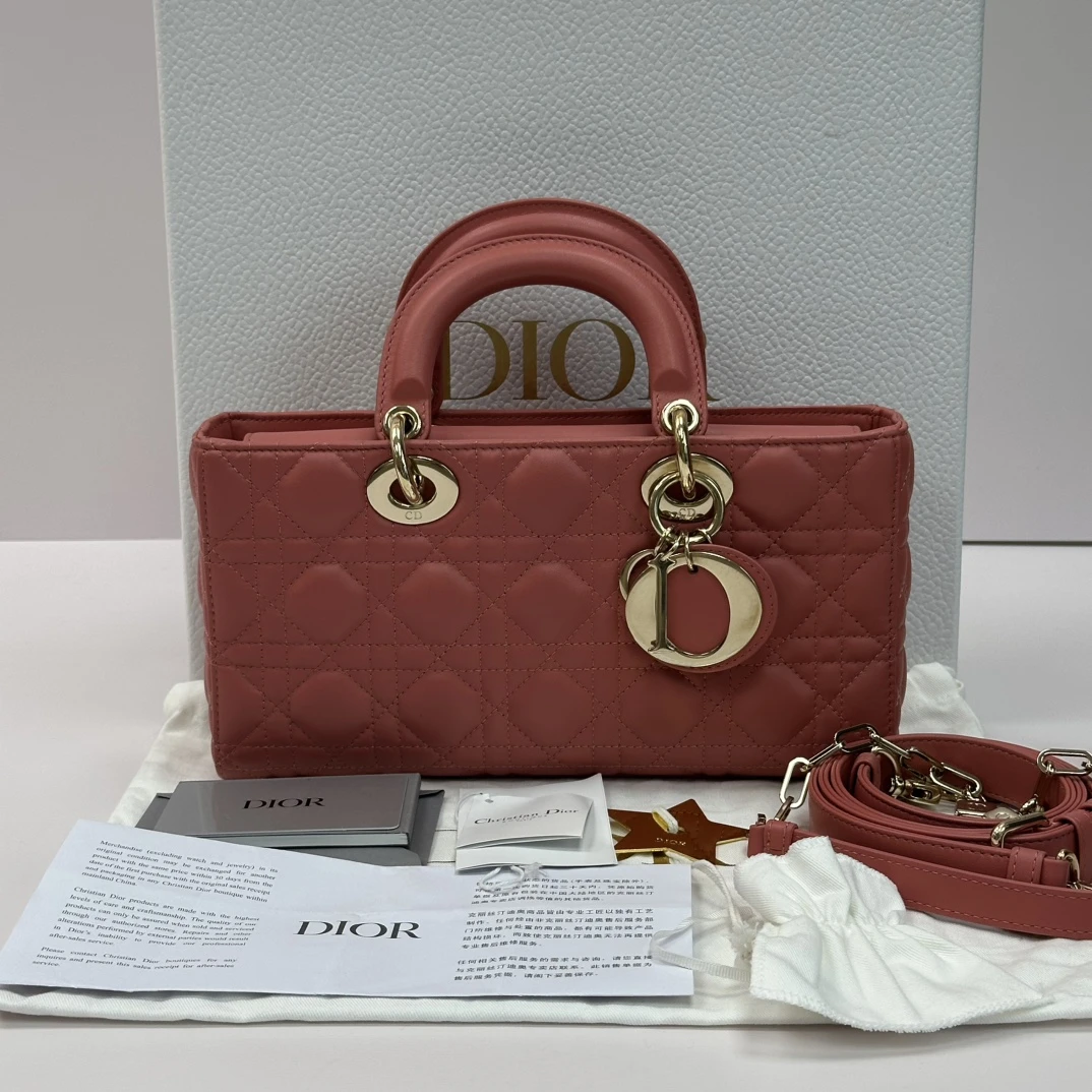 95新 DIOR/迪奥 金扣戴妃横版中号手提单肩包 61473