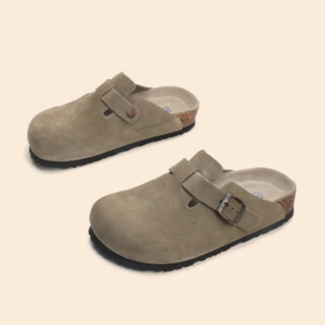 勃肯鞋真牛皮橡木真皮包头拖鞋男女同款平底半拖女春夏季外穿博肯