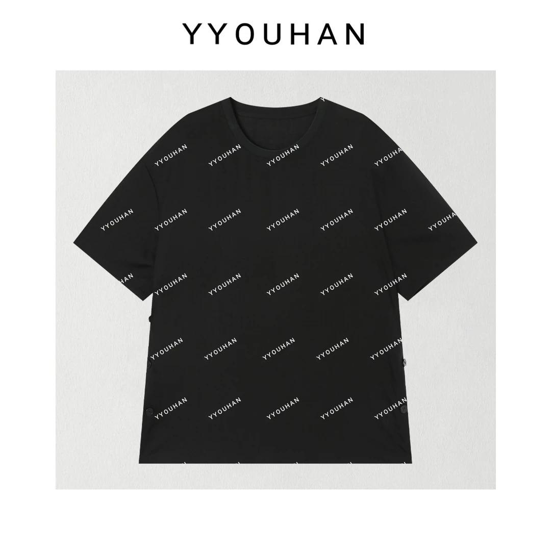 YYOUHAN 2025新款【黑色往事】双侧纽扣显瘦百搭圆领T恤 2507C3842