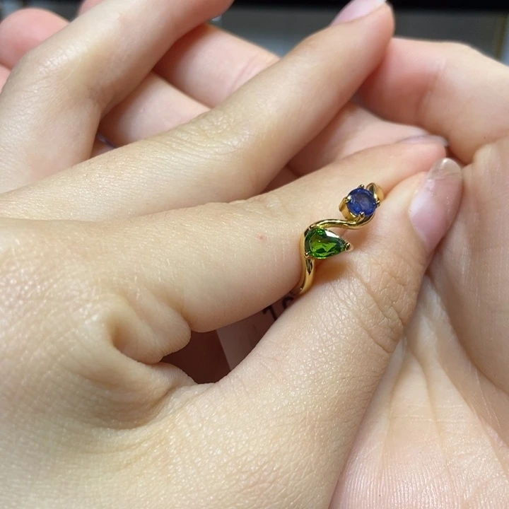 蓝宝石戒指银S925镀金镶嵌透辉 多宝戒指