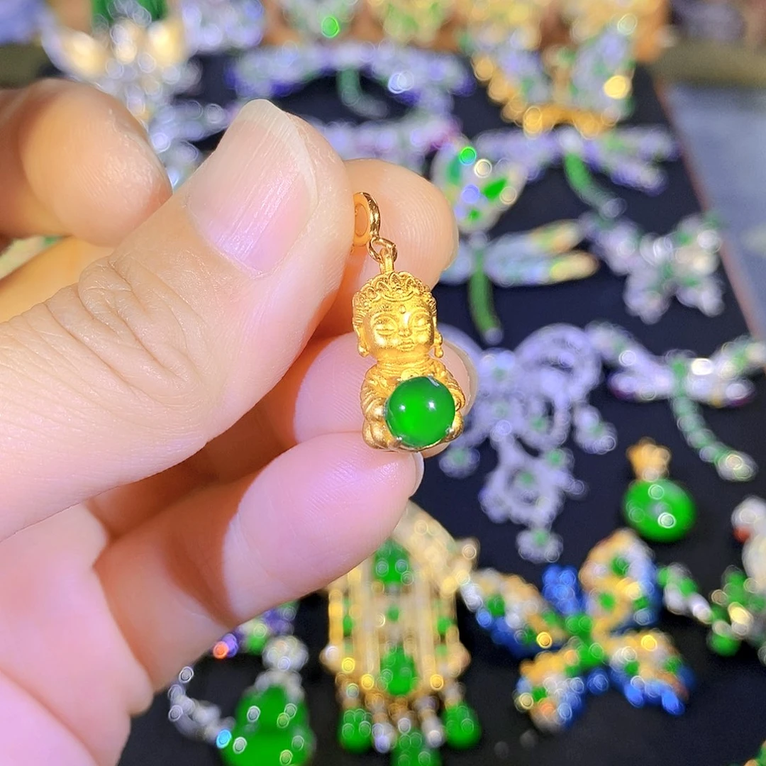 吊坠(不含链)银S925镶嵌翡翠