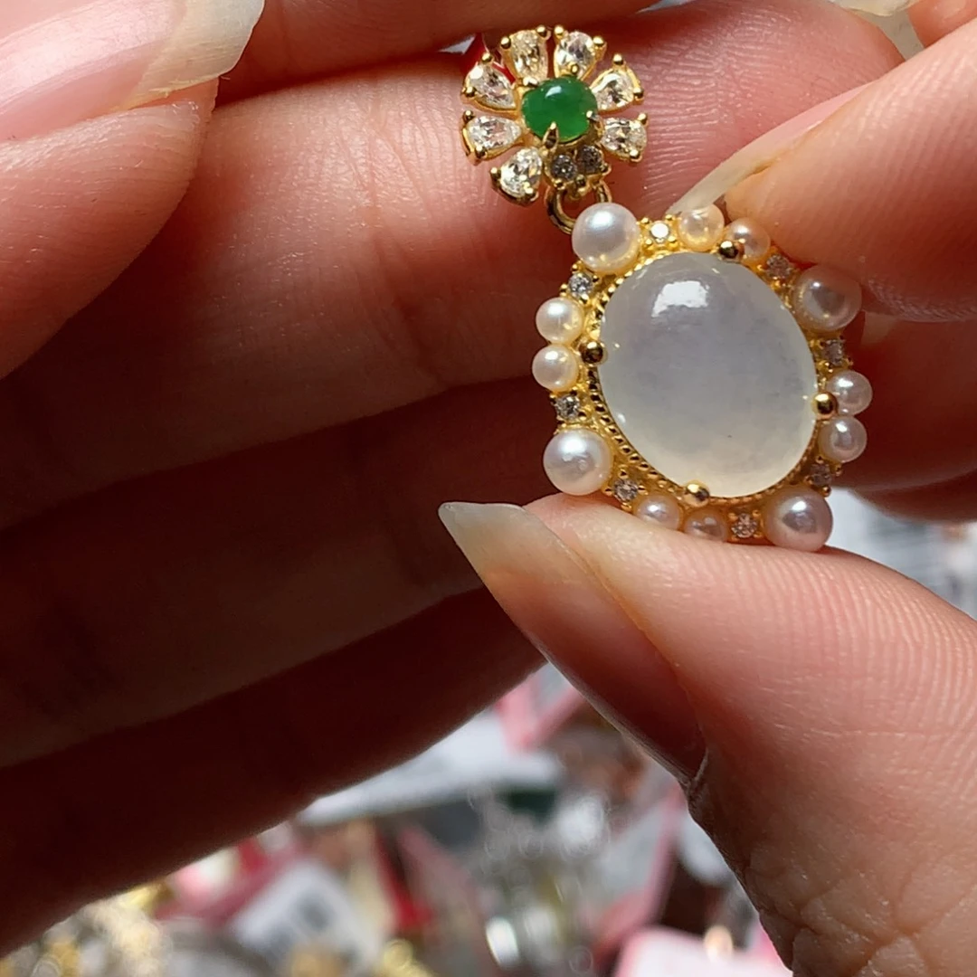 翡翠戒指银S925镶嵌天然翡翠吊坠