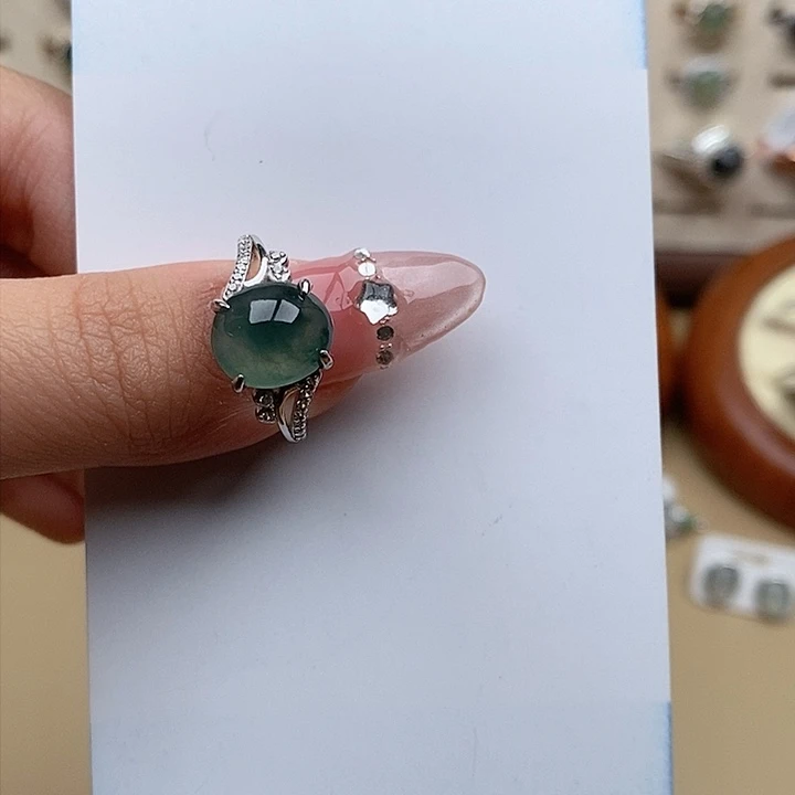 翡翠戒指银S925镶嵌1111