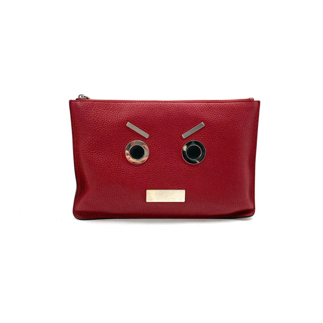 95新 FENDI/芬迪 男士 红色全皮手拿包 尺寸30/20酒红色真皮