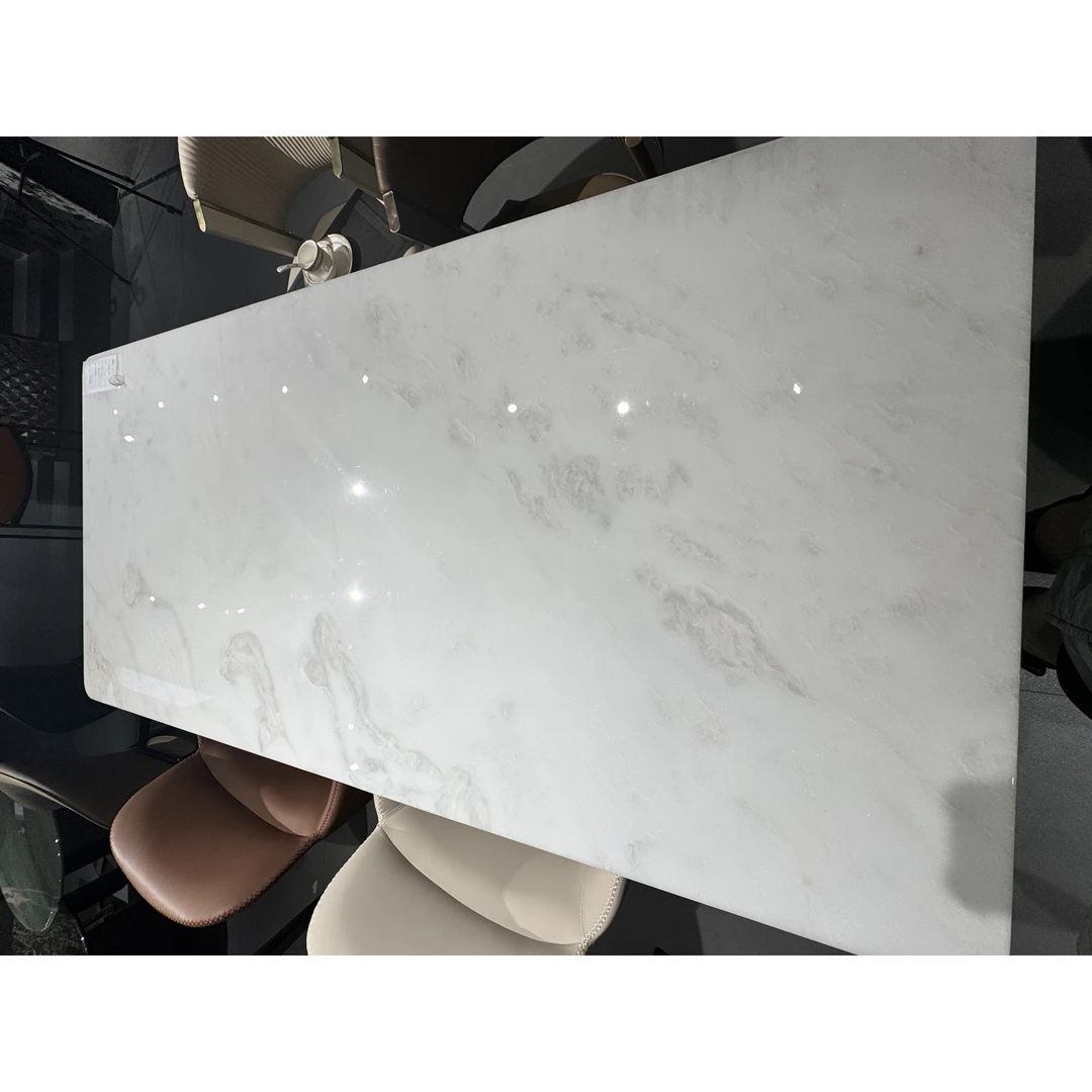 【芬迪白玉】意大利进口天然简约奢石轻奢餐桌别墅高级脚家用餐桌椅