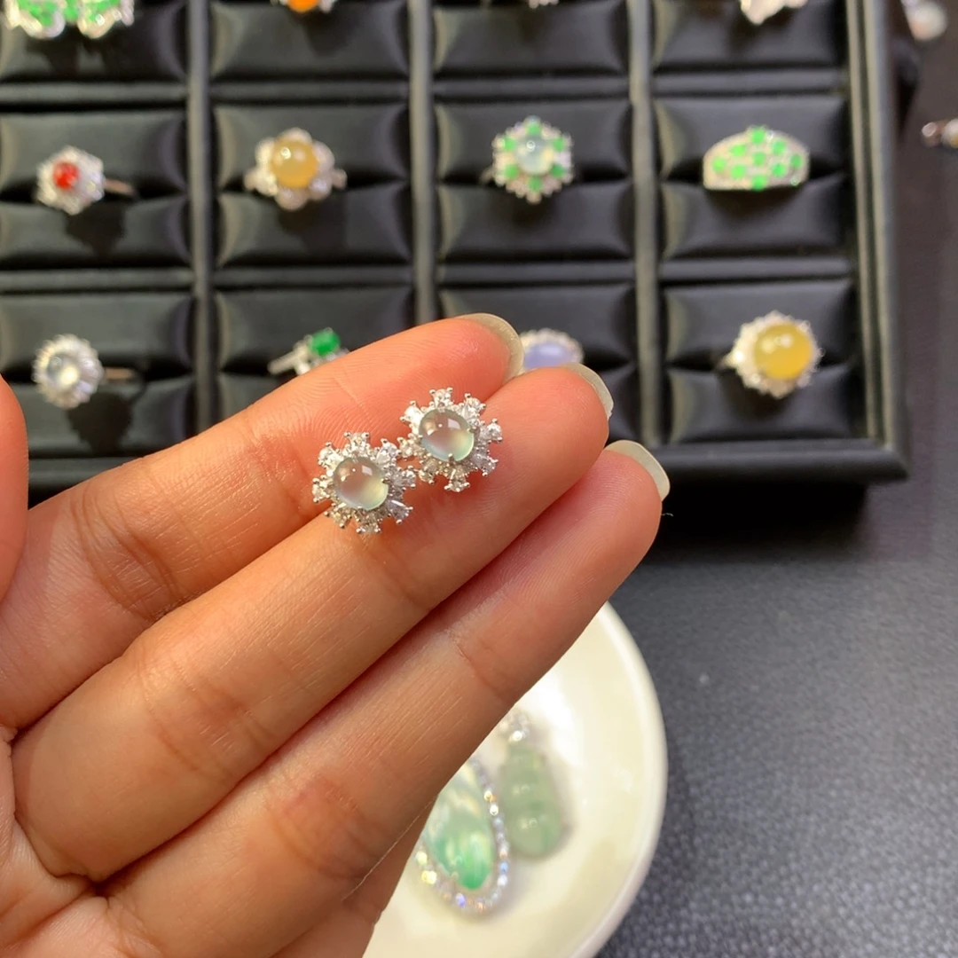 翡翠银S925镶嵌耳饰