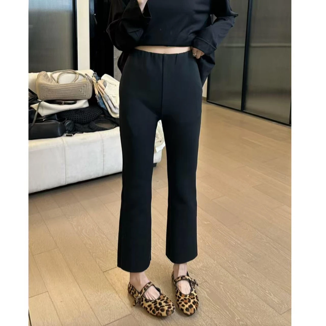 夏季新款喇叭裤显瘦长裤微喇高腰九分裤休闲裤阔腿裤树脂W2503