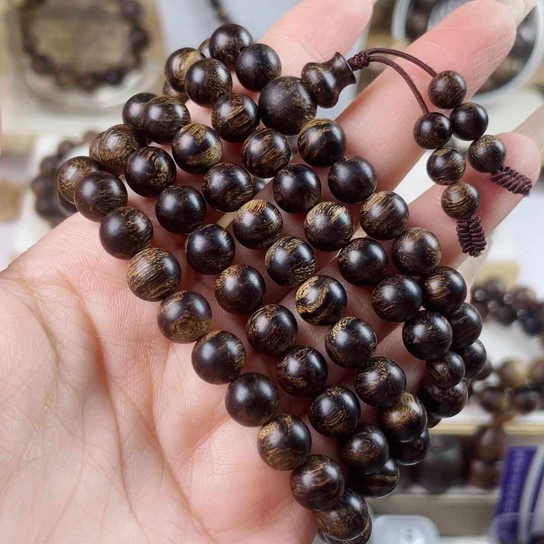 已***置手串沉香越南芽庄老白棋窖藏古董玉化瘤疤虎斑0.8×108