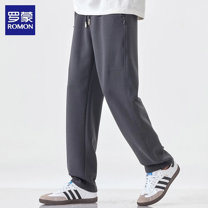 罗蒙高端男士休闲裤2025秋季新款宽松直筒潮痞帅运动阔腿裤子男裤