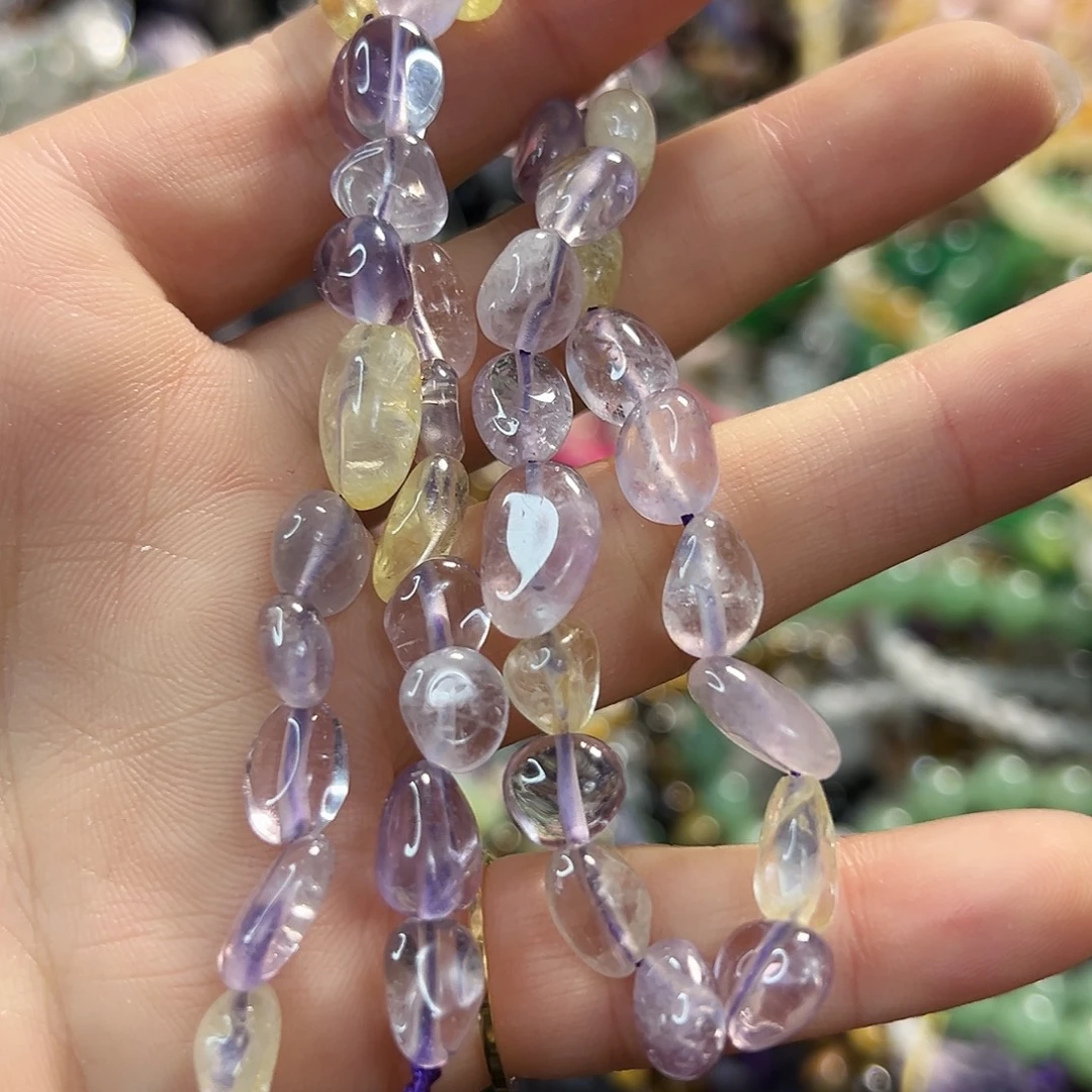 玛瑙/玉髓合金珠宝半成品紫黄糖豆。一条