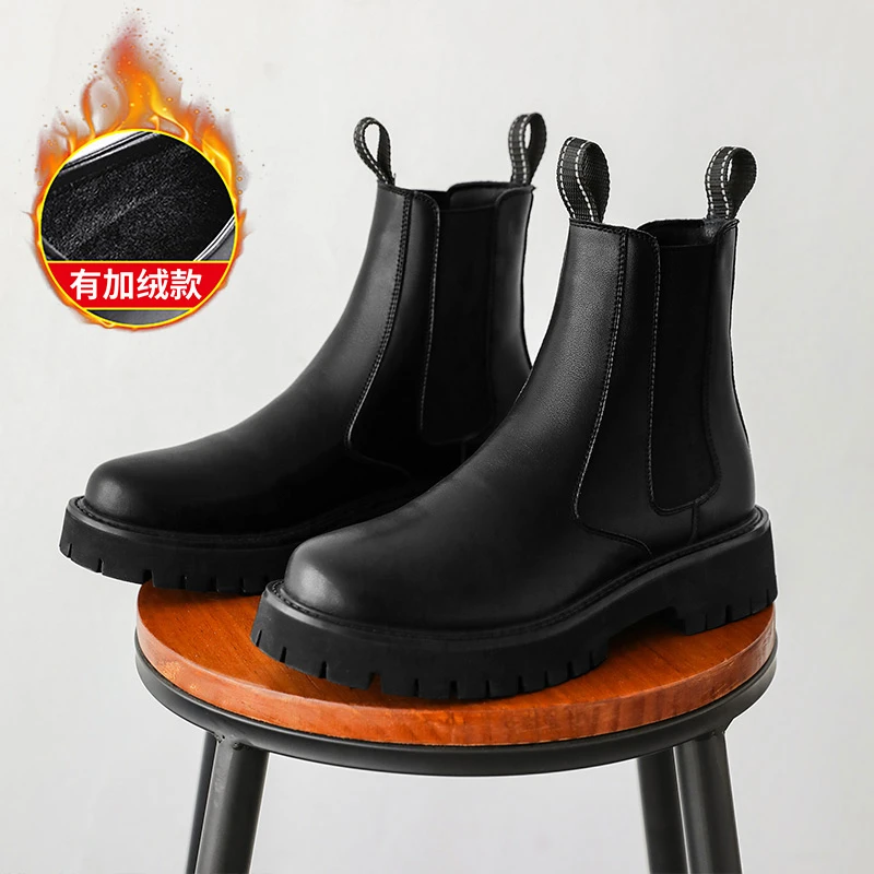 6628马丁靴男新款高帮直筒男士休闲百搭英伦风厚底冬季加绒烟管靴