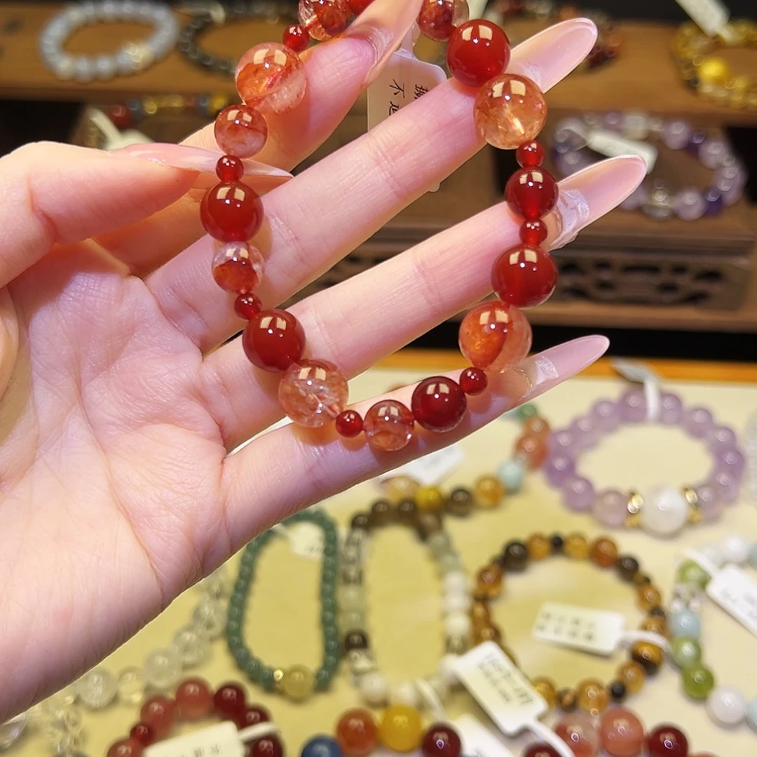 手串水晶银S925镀金镶嵌红1465