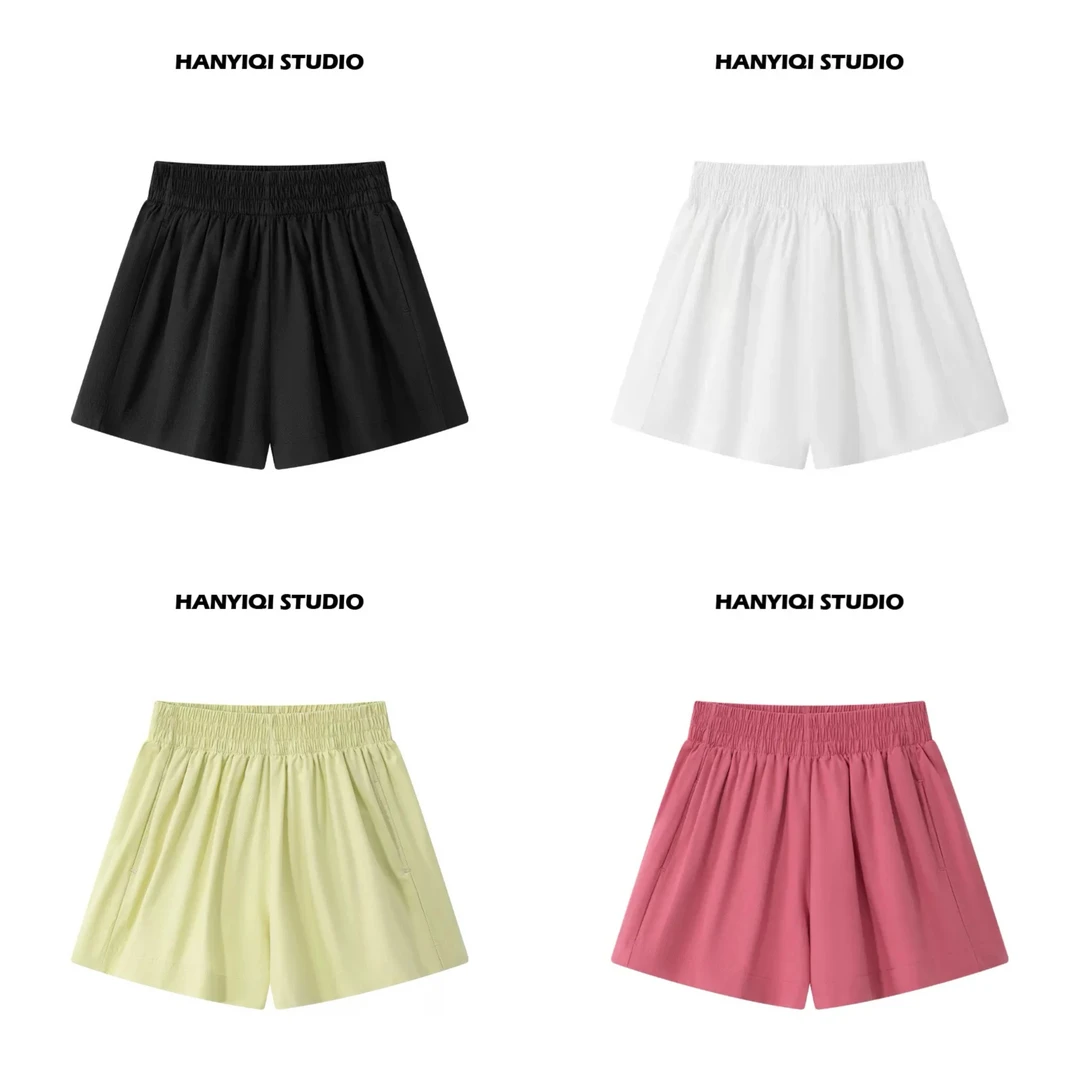 新款多巴胺纯色短裤女高腰百搭显瘦防走光外穿花苞裤运动日常