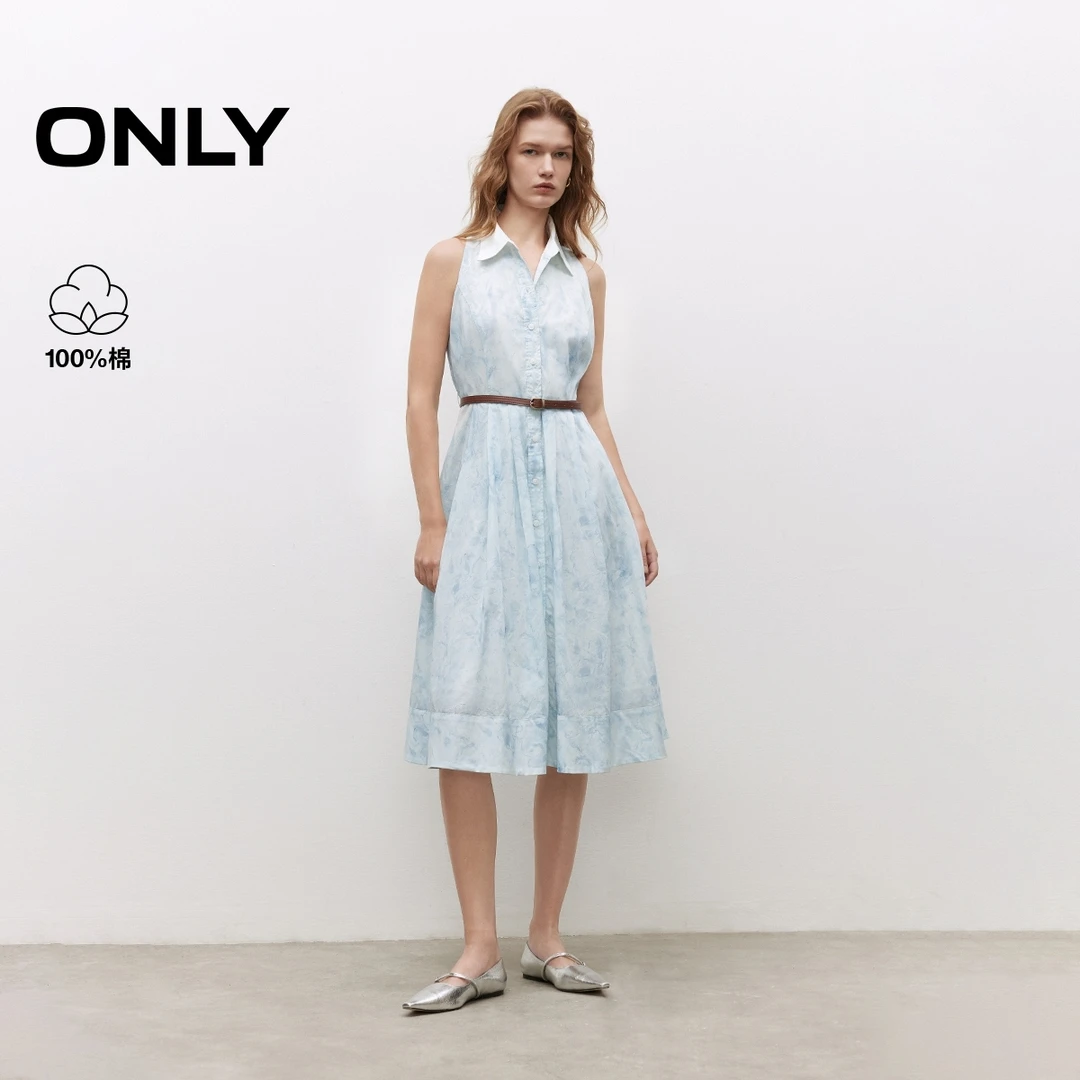 ONLY2025夏季新款收腰中长裙连衣裙女纯欲慵懒风女装|125207050